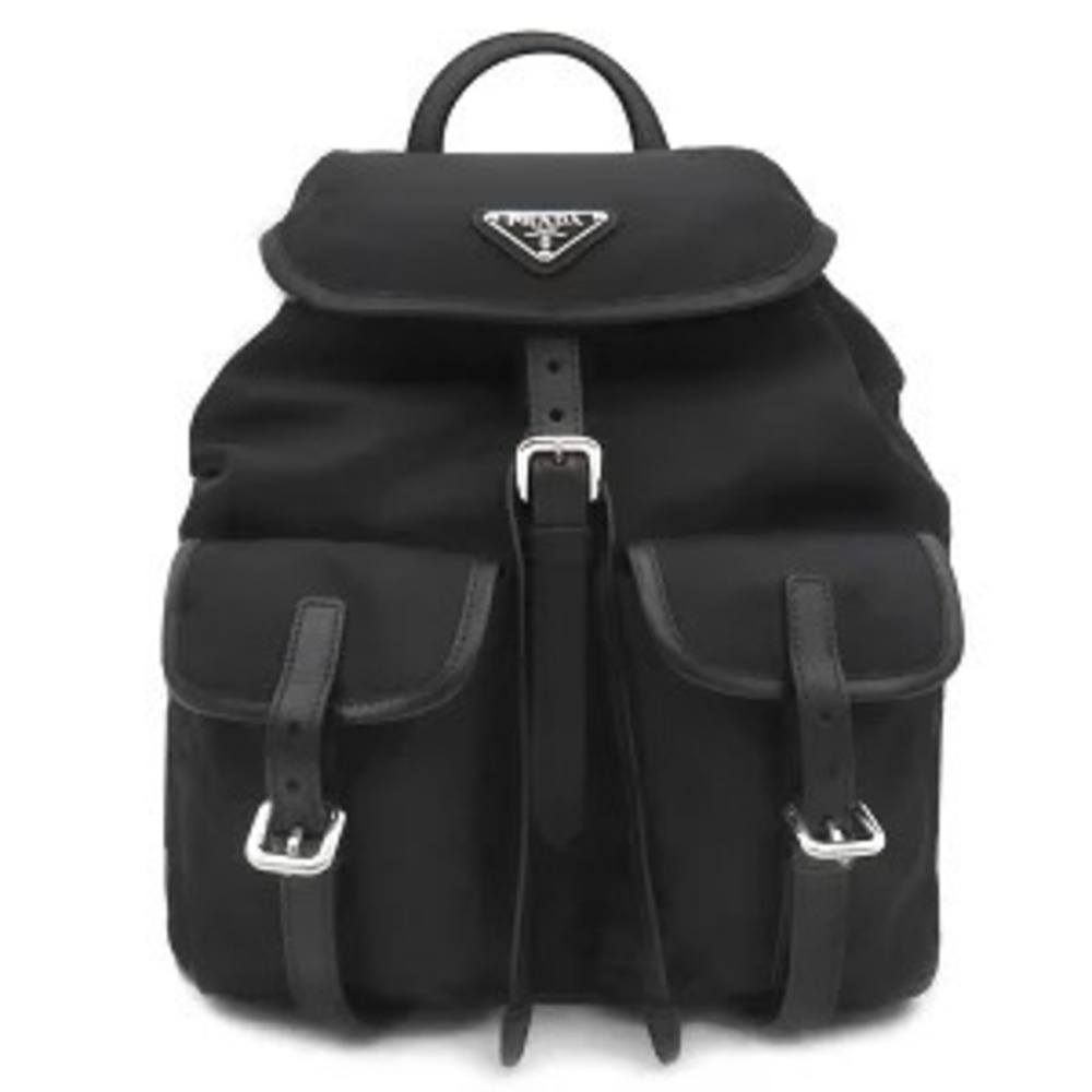 Prada Re Backpack Black TESSUTO VITELO Triangle Plate